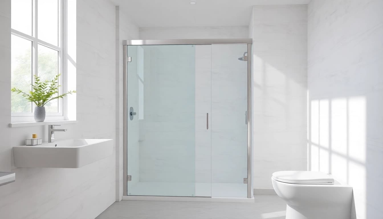 View showcasing a stunning shower screen sliding door complemented by elegant bathroom fixtures.
