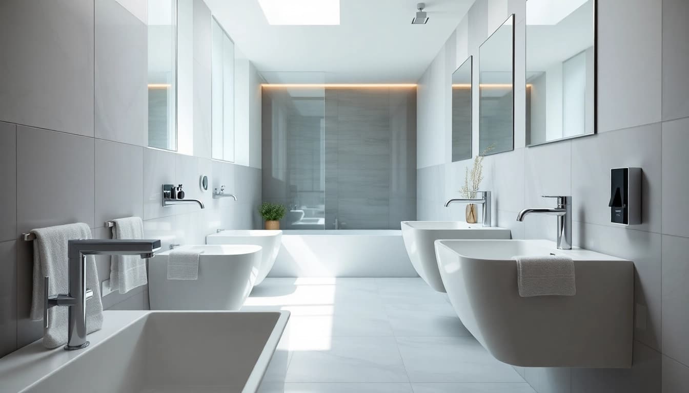 Ein modernes Badezimmer mit sonni sanitär Produkten, das Eleganz und Funktionalität zeigt.