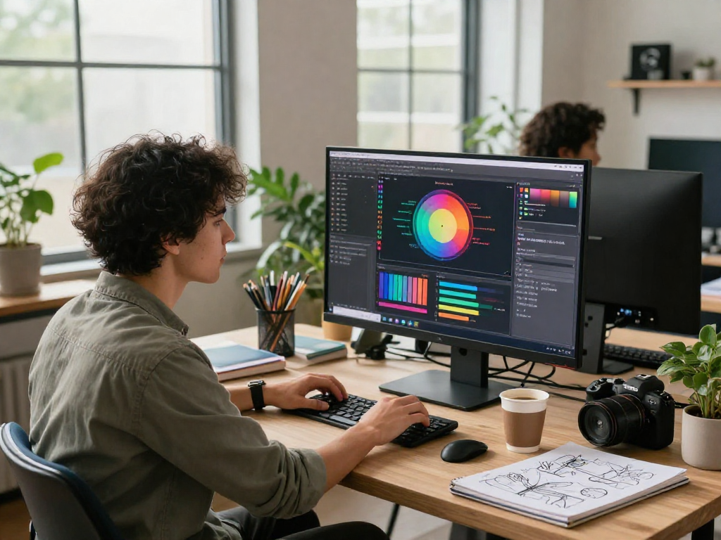 Creative workspace exploring nsfw trends, designer engaged in vibrant digital content creation.