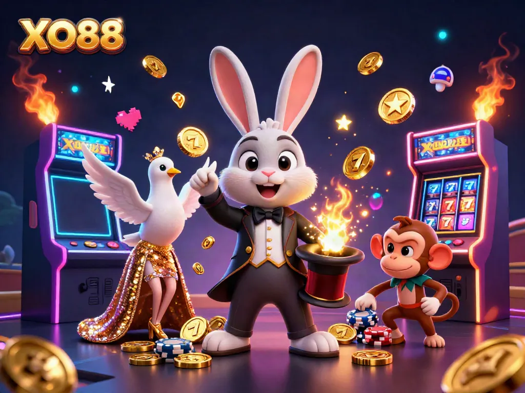 Experience the thrill of gaming with XO88 as magic and winning fortune come to life in a vibrant casino scene.