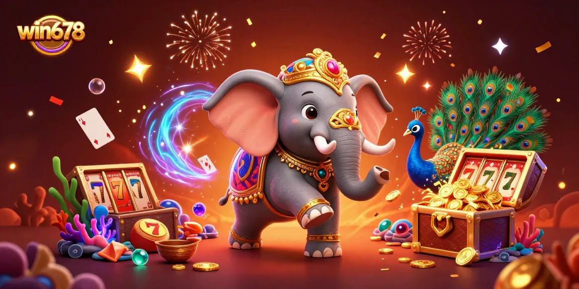Experience thrilling slots at win678 with vibrant 3D casino characters and colorful elements.