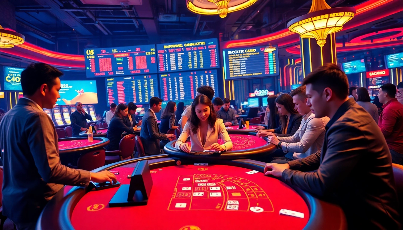 Engaging casino game scene at w88.nyc with diverse players enjoying baccarat and blackjack.