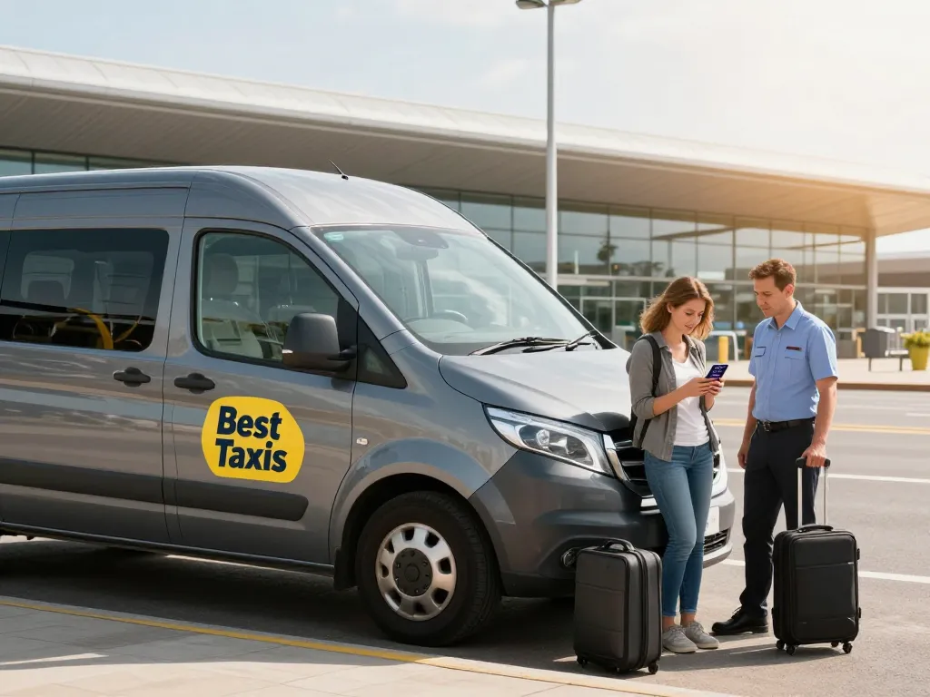 Leeds airport transfer with friendly driver and traveler at Leeds Bradford Airport.