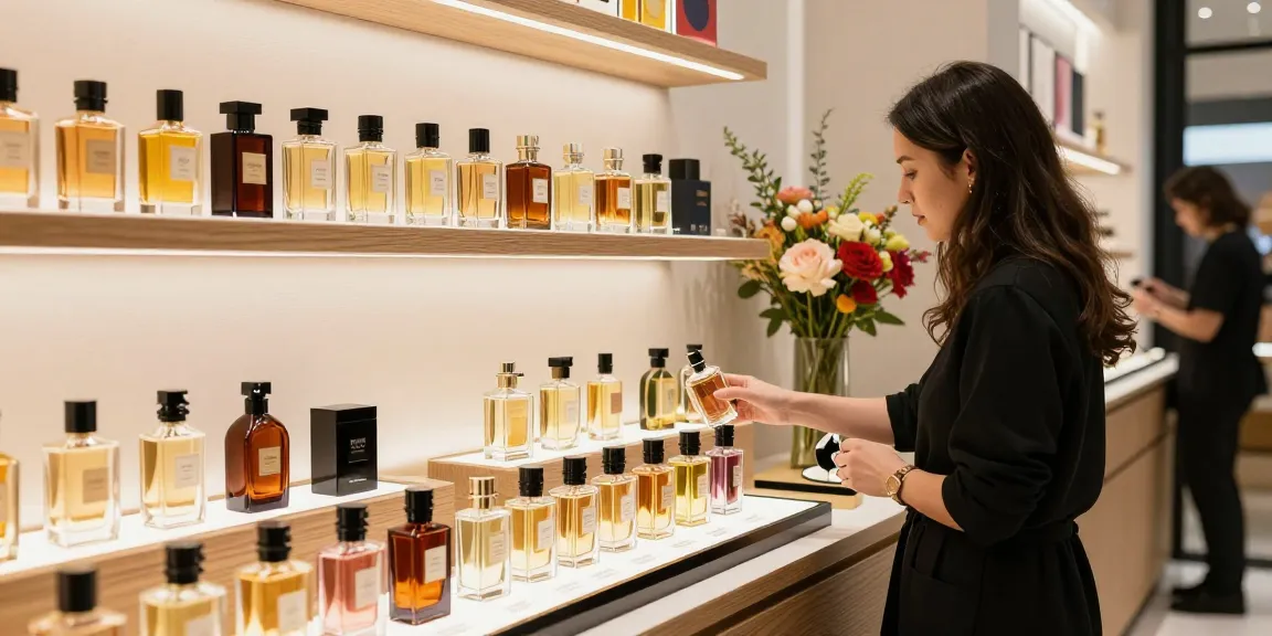 Long-Lasting Perfumes collection on display in a chic retail environment.