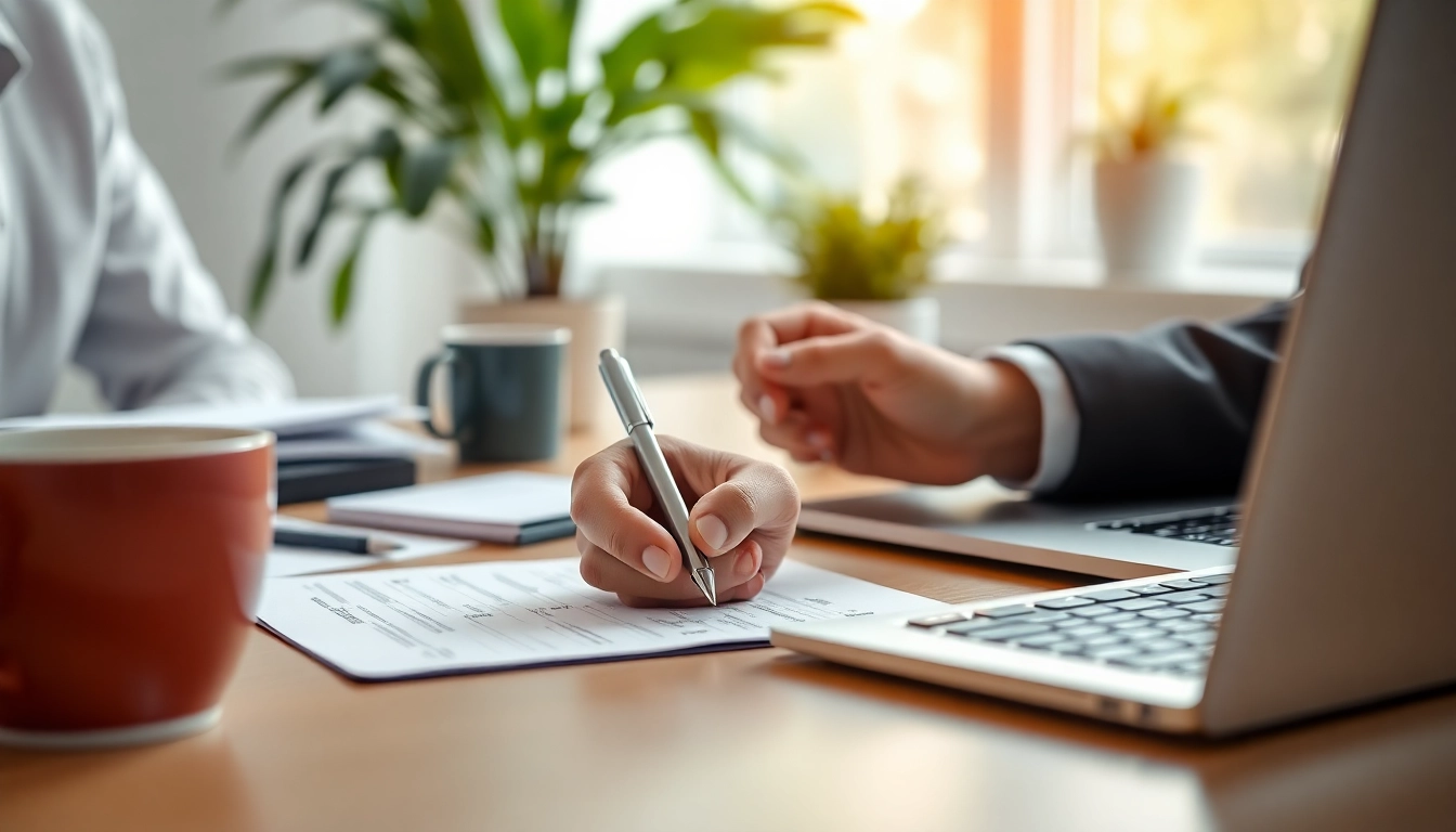 A professional completing the eta uk application form on a desk with travel documents.