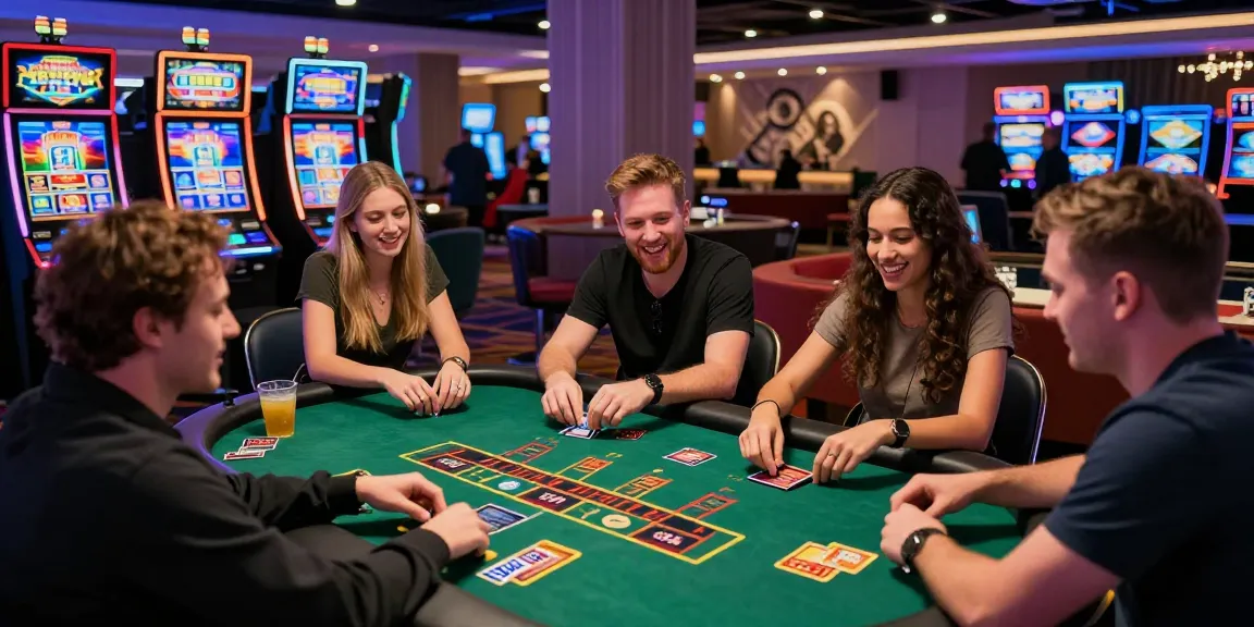 Experience the excitement at top credit card casinos for UK players at https://scoarch.org.uk, with friends enjoying blackjack and colorful casino ambiance.