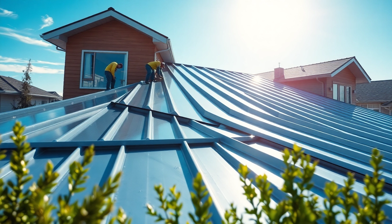 Installing advanced metal roofing calgary on a modern residential home with skilled professionals at work.