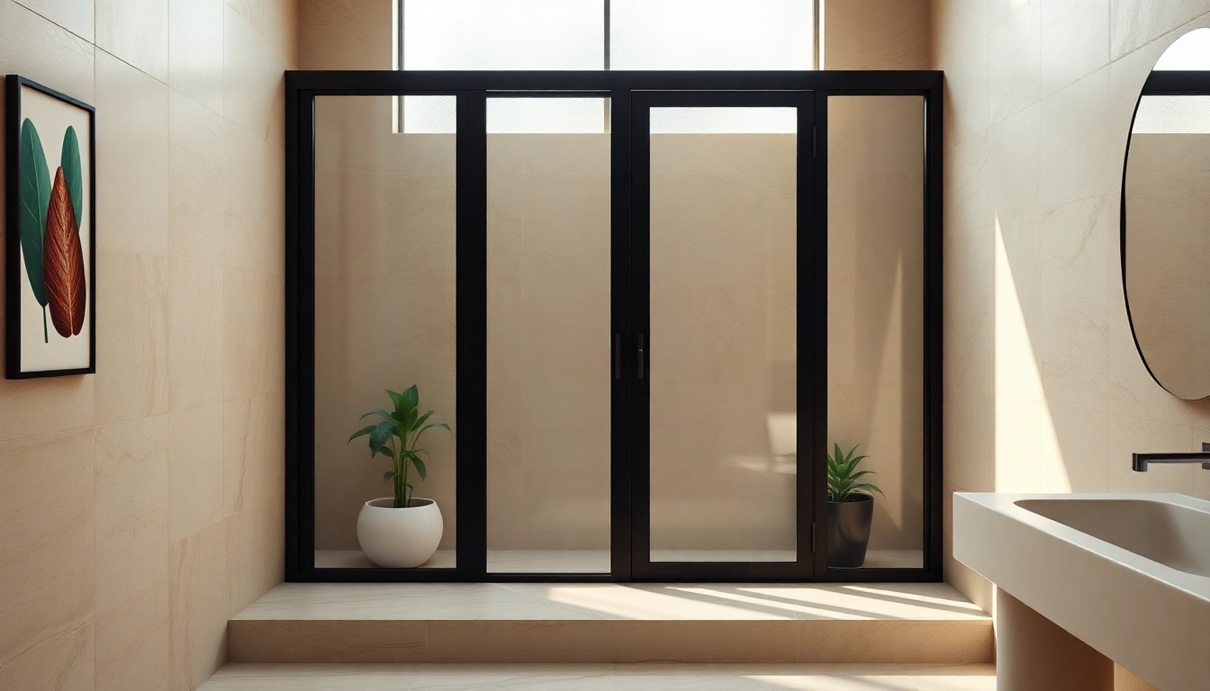Showcasing stylish black frame shower doors enhancing a modern bathroom design.