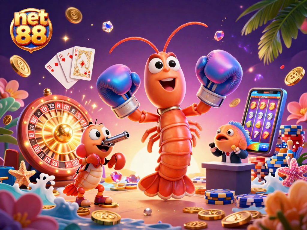 Experience non-stop action with net 88 as vibrant characters celebrate wins amidst casino chaos.