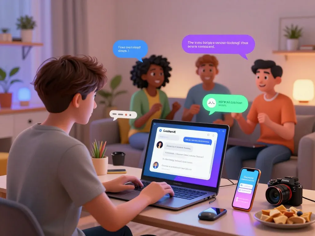 Engaging NSFW AI chat scene with animated characters in a vibrant home atmosphere.