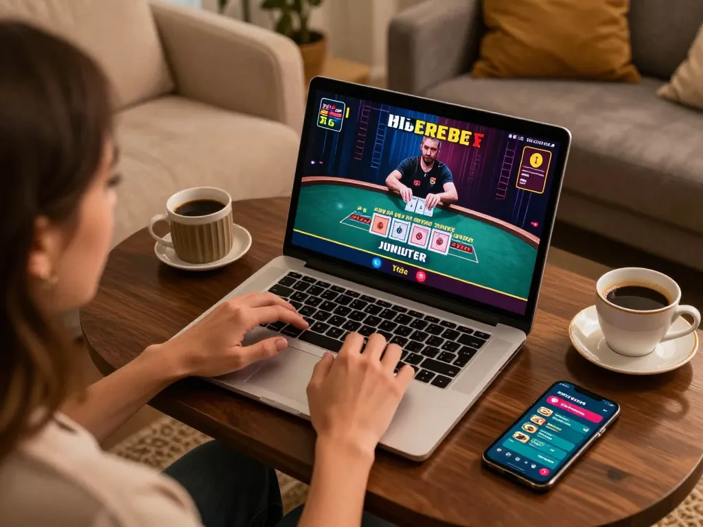 Engaged player using luck8l casino app for live dealer blackjack at home.