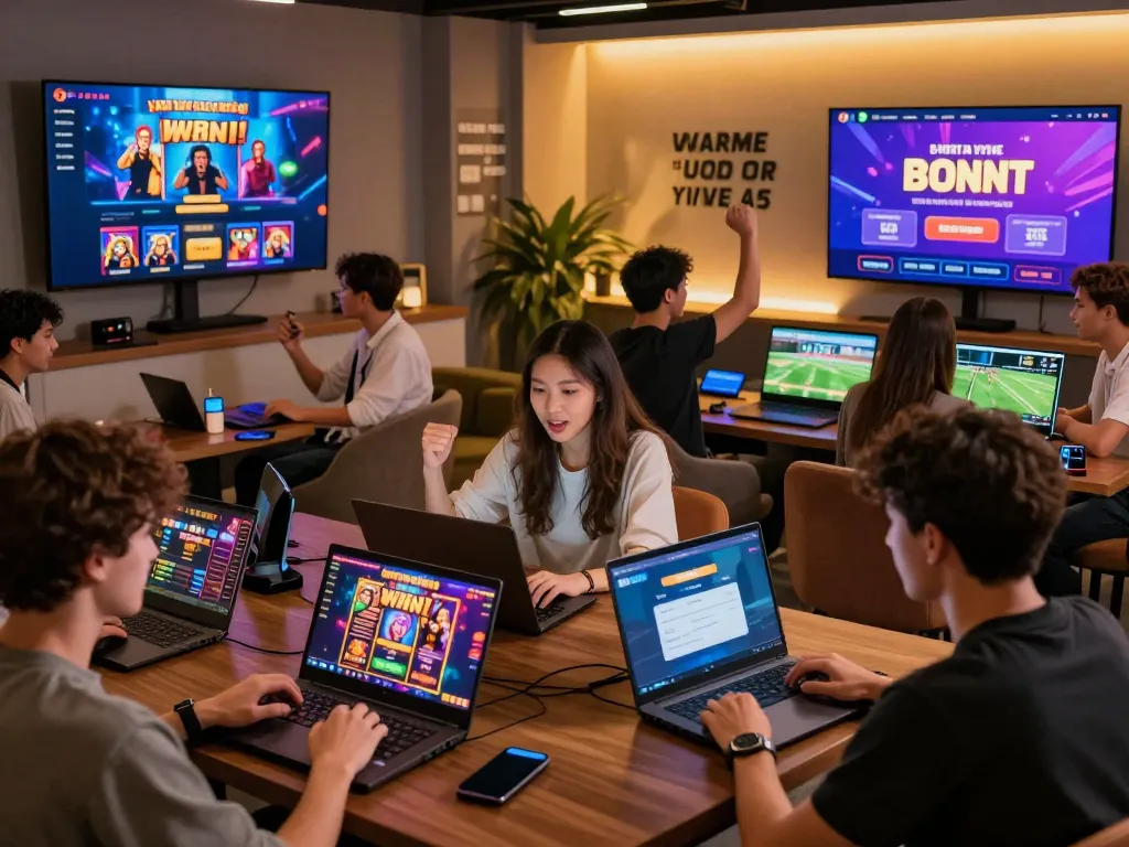 Players enjoying diverse games on the online gaming platform Onbet, showcasing excitement in a vibrant community setting.