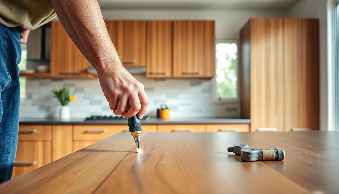 Cabinet Refacing Clearwater FL: Crafting new finishes for cabinets in modern kitchens.