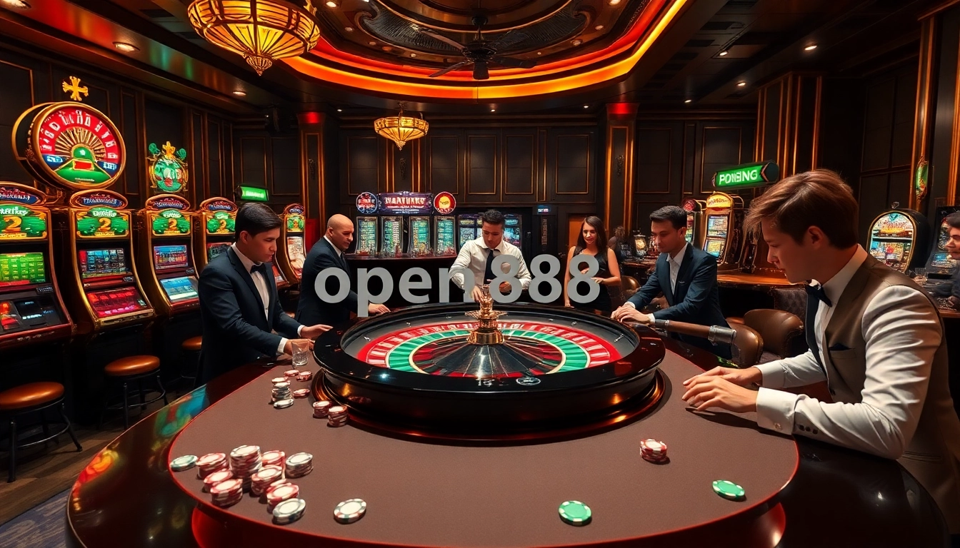 Experience excitement at open88's thrilling casino with vibrant slot machines and poker chips.