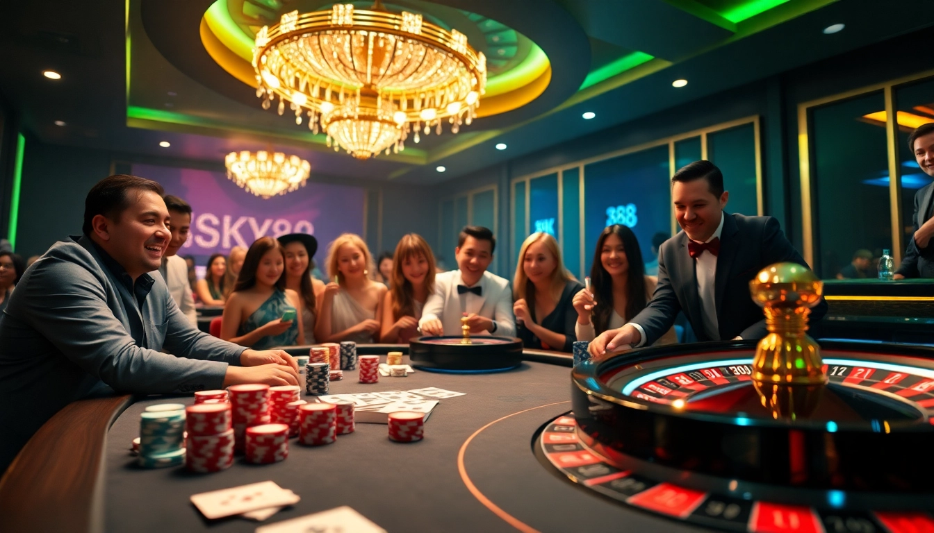 Join the excitement of betting at SKY88 Casino with vibrant poker chips and roulette wheel.