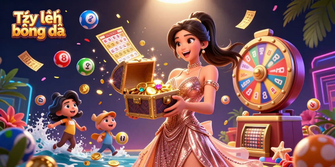 Tỷ lệ bóng đá highlights the excitement of dynamic betting with colorful lottery balls and treasure