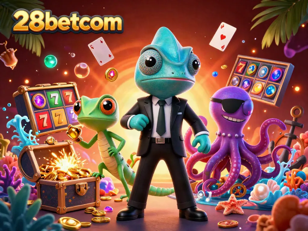 Embark on gaming adventures at 28betcom with vibrant slot reels and treasure
