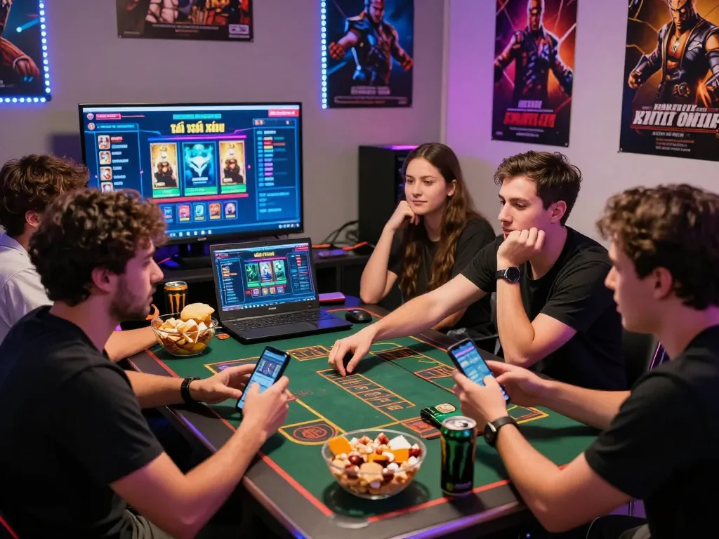 Exciting scene of friends engaging in a lively tài xỉu online game, embodying a dynamic online gaming atmosphere.