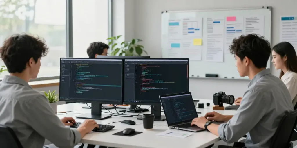 Team working on instant indexing tools in a modern tech workspace.
