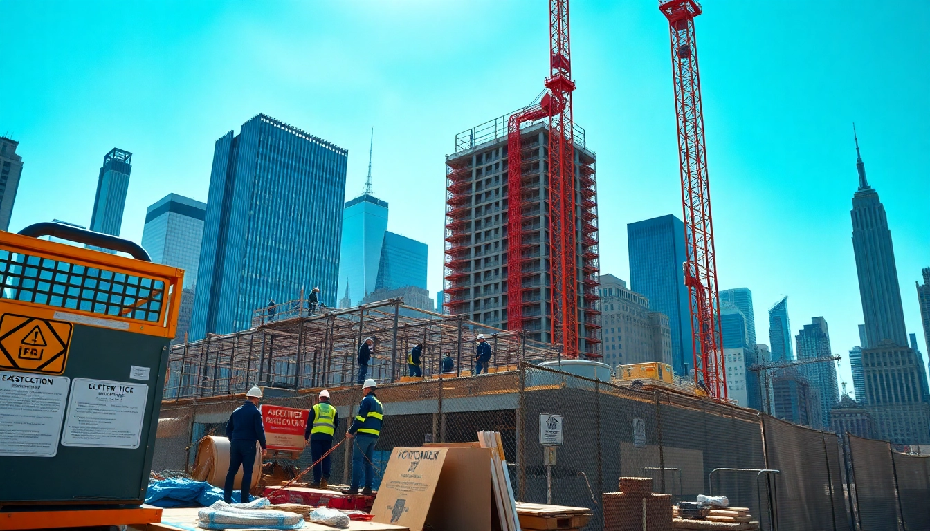 New York City General Contractor overseeing diverse workers on a busy construction site.