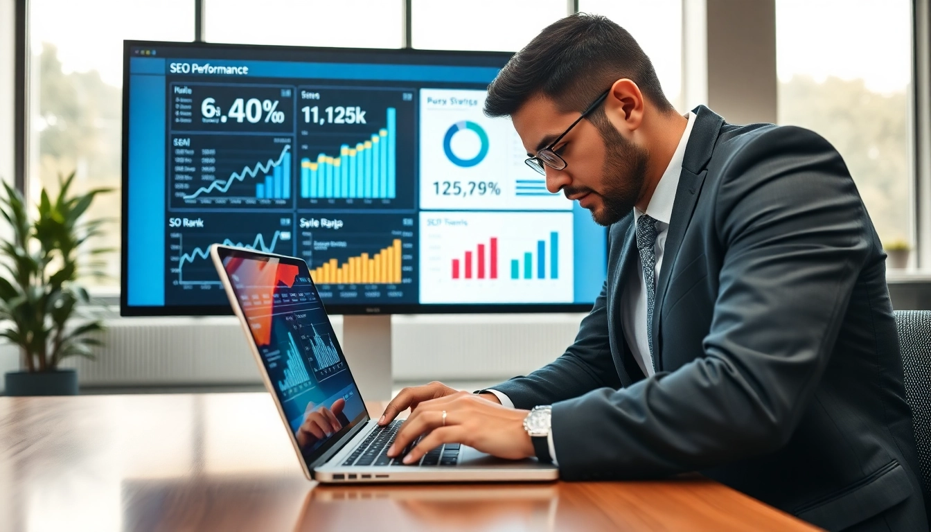 Analyze your SEO Rank metrics with a professional in a bright office setting.