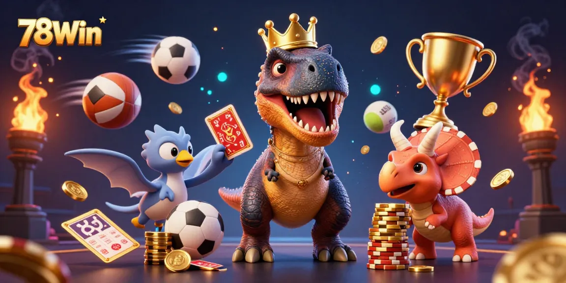Join the excitement at 78Win with fun characters and dynamic game elements showcasing casino action.