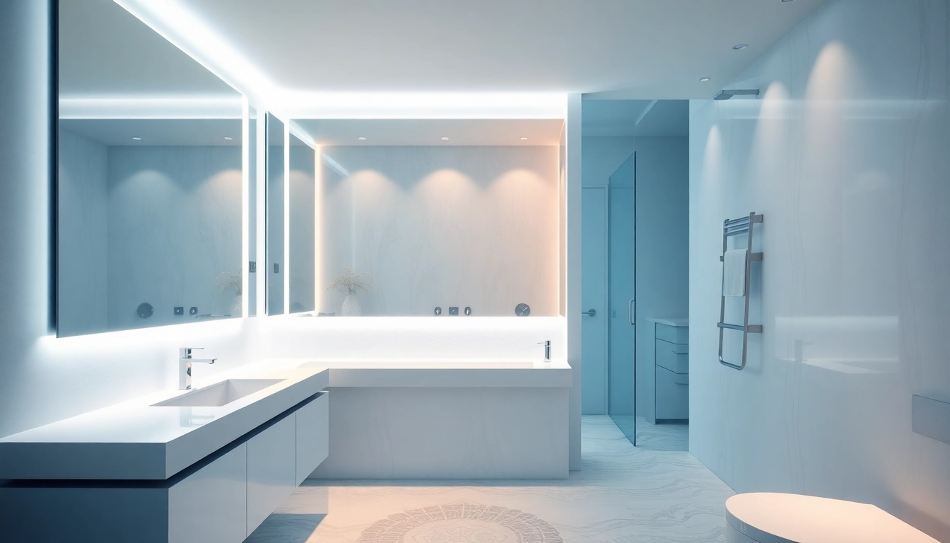 Stylish led mirror bathroom featuring an elegantly designed illuminated mirror for modern aesthetics.