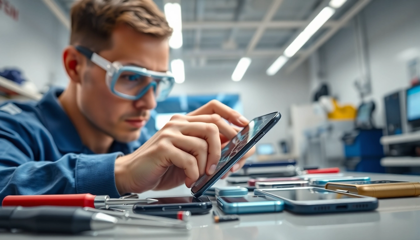 Repairing broken smartphones for Cash For Broken Phones service with a technician focused on detail.