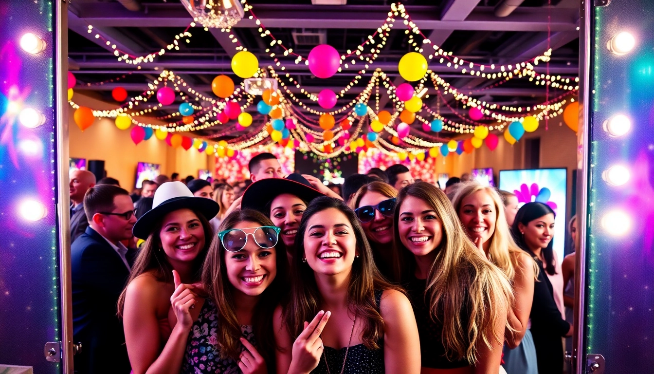 Guests enjoying a photo booth rental Chicago at a lively event with fun props.