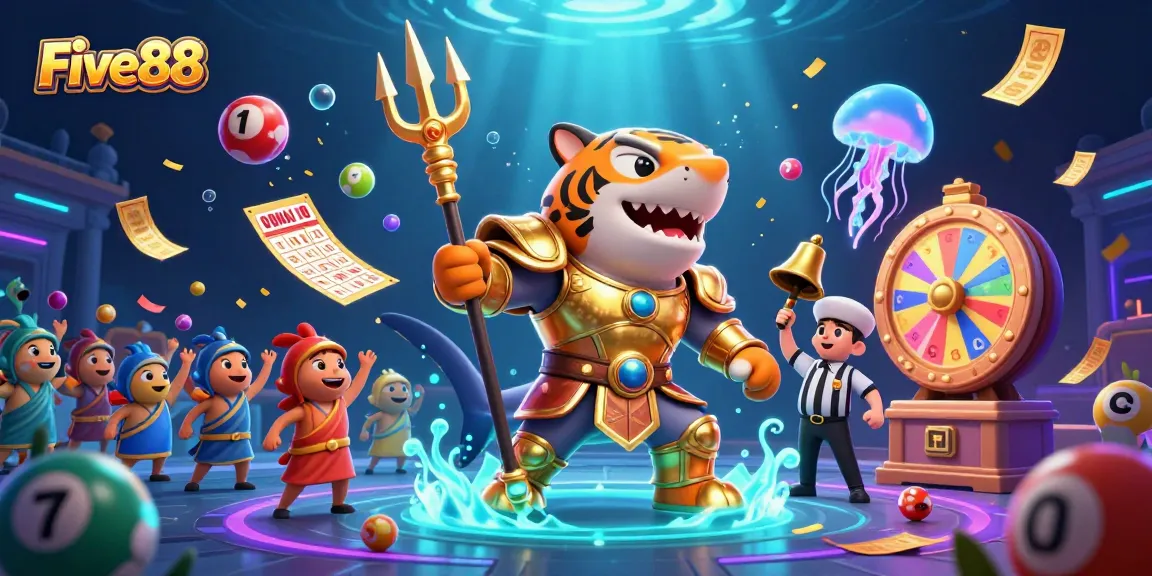 Experience thrilling gameplay with Five88's vibrant casino scene, featuring dynamic lottery and gambling elements.