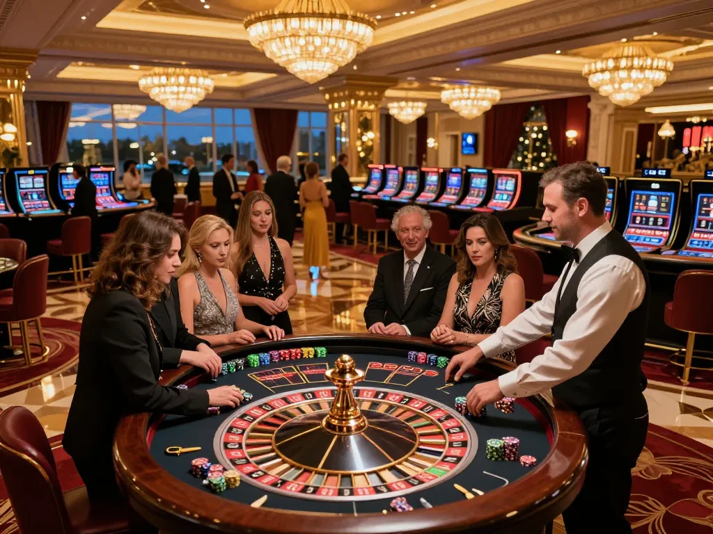 Players engaged around a roulette table at 13win casino, highlighting anticipation and excitement.