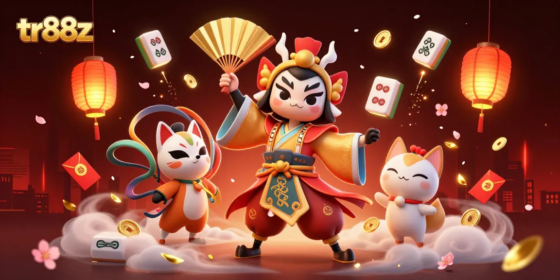 tr88z engages players with 3D kabuki warrior and vibrant casino atmosphere in a mesmerizing illustration