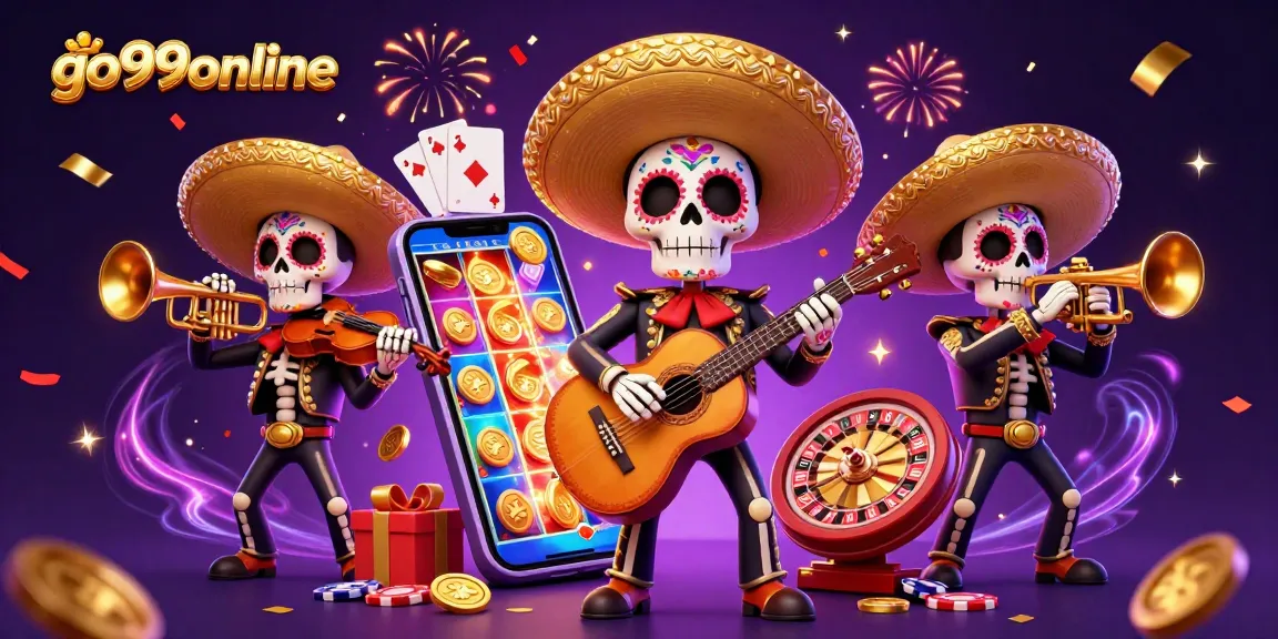 Play thrilling games at go99online with vibrant Day of the Dead casino scene filled with excitement.
