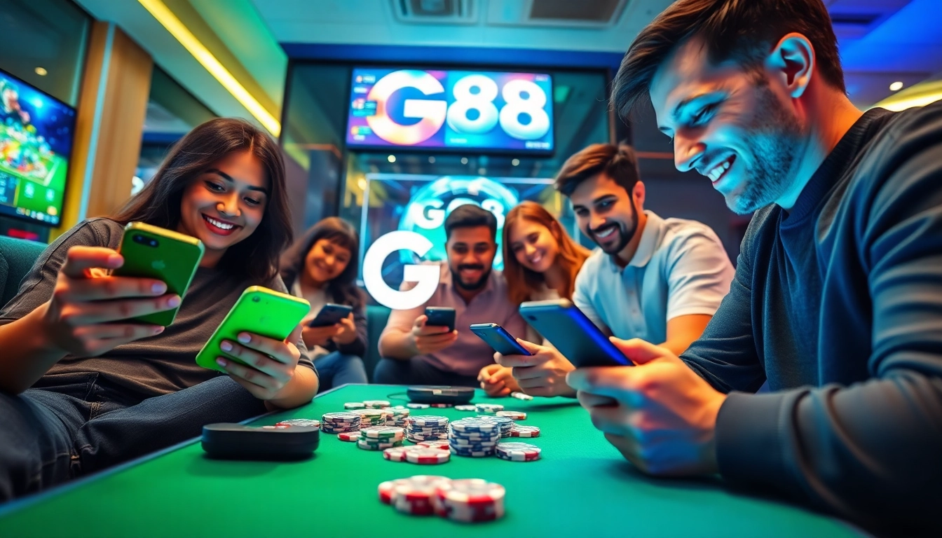 Engaging scene of users enjoying G88 gaming platform, emphasizing tải g88 excitement.