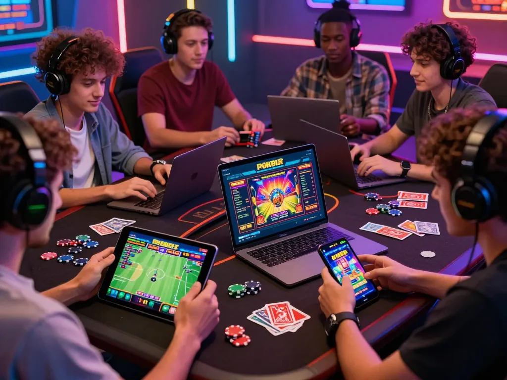 Dynamic PG88 online gaming scene with diverse players enjoying slots, sports bets, and live casino.