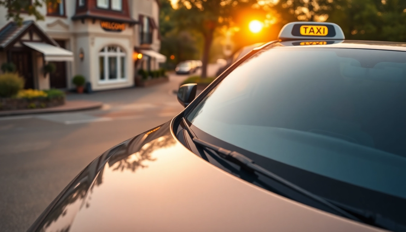 Sheerwater taxi service with a sleek car in a beautiful, welcoming setting.