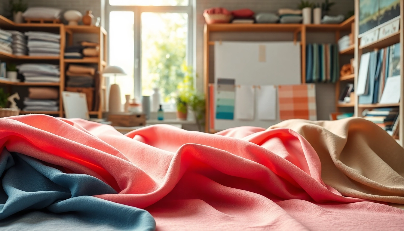 Viscose stoffen voorbeelden in een ontwerpstudio met veelzijdige texturen.