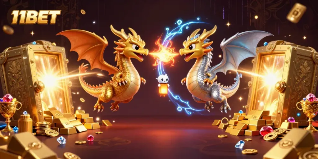 Experience thrilling gaming at 11BET with dragons and treasure in a captivating casino scene.
