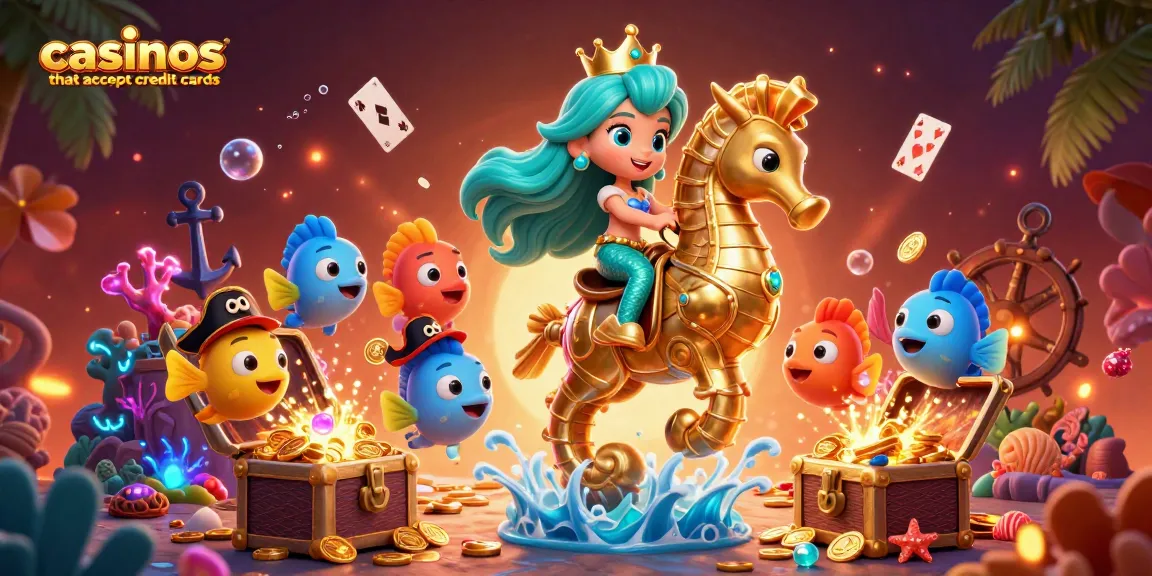 Experience the excitement of casinos that accept credit cards with a vibrant mermaid scene filled with treasure.