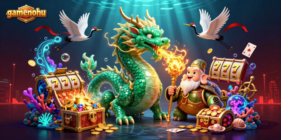 Experience the thrill of gamenohu with a fabulous 3D illustration showcasing lucky symbols and vibrant casino elements.