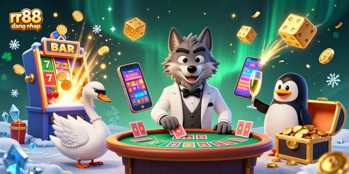 Experience rr88 dang nhap with a thrilling illustration of online casino fun featuring unique characters.