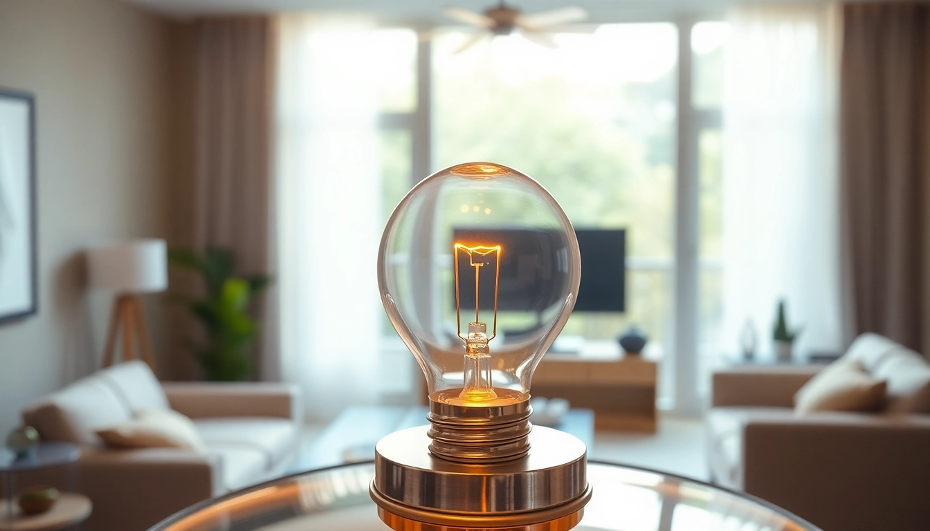 Highlight a 19 bulb illuminating a stylish interior with warm natural light.