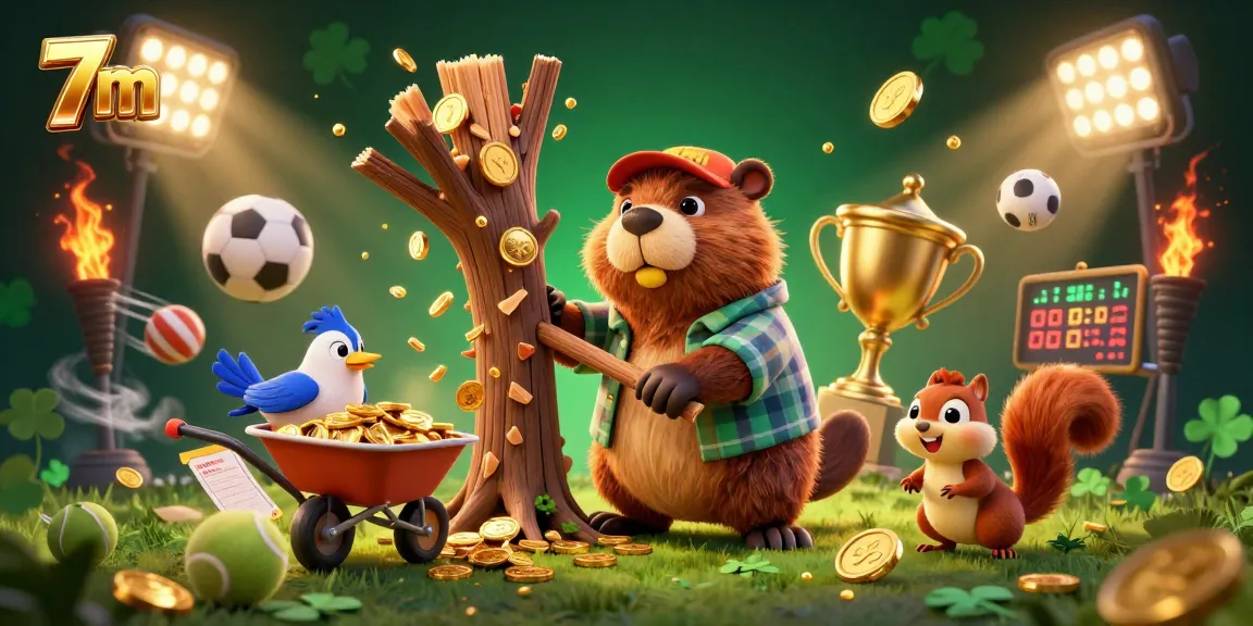 Watch 7m dramatize sports betting with animated characters collecting golden coins amidst thrilling action.