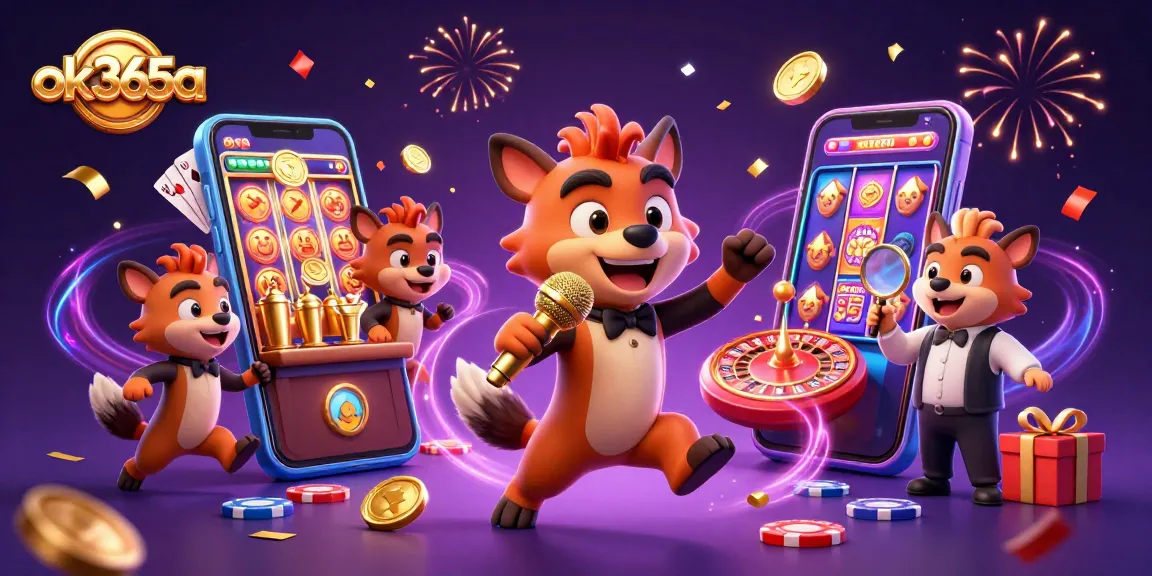 Engage with ok365a and enjoy immersive gaming experiences at this lively virtual casino illustration.